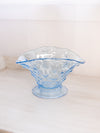 Vintage Oval Blue Glass Footed Bowl with Triangle Designs