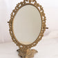 Vintage Oval Brass Standing Mirror with Floral Designs