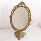 Vintage Oval Brass Standing Mirror with Floral Designs