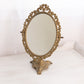 Vintage Oval Brass Standing Mirror with Floral Designs