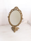 Vintage Oval Brass Standing Mirror with Floral Designs