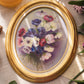 Vintage Oval Painting with Cream, Pink & Purple Flowers