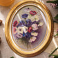 Vintage Oval Painting with Cream, Pink & Purple Flowers