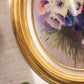Vintage Oval Painting with Cream, Pink & Purple Flowers