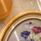 Vintage Oval Painting with Cream, Pink & Purple Flowers