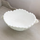 Vintage Oval White Milk Glass Paneled Daisy & Button Bowl