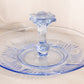 Vintage Paden City Maya Blue Glass Tidbit Tray with Large Fancy Handle