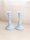 Vintage Pastel Blue Milk Glass Swirl Candlesticks (Set of 2)