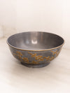 Medium Silver Tone Pewter Bowl with Gold Tone Floral Designs