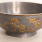 Medium Silver Tone Pewter Bowl with Gold Tone Floral Designs