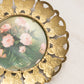 Vintage Pink Flowers in Vase Print with Thin Brass Butterfly Frame