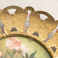 Vintage Pink Flowers in Vase Print with Thin Brass Butterfly Frame