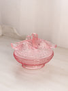 Vintage Pink Glass Birds in Love on Nest Lidded Dish