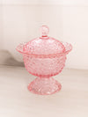 Vintage Pink Glass Daisy & Button Lidded Footed Dish