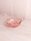 Vintage Pink Glass Handled Nappy Dish with Sawtooth Edge