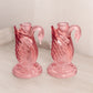 Vintage Pink Glass Swan Candleholder