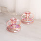 Vintage Pink Iridescent Handled Short Candlesticks (Set of 2)