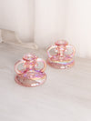 Vintage Pink Iridescent Handled Short Candlesticks (Set of 2)