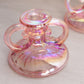 Vintage Pink Iridescent Handled Short Candlesticks (Set of 2)