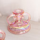 Vintage Pink Iridescent Handled Short Candlesticks (Set of 2)