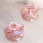 Vintage Pink Iridescent Handled Short Candlesticks (Set of 2)
