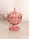 Vintage Pink Opalescent Glass Daisy & Button Lidded Footed Dish