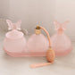 Vintage Pink Satin Dresser Set with Tray, Perfume Bottles & Jar