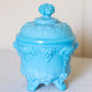 Vintage Portieux Vallerysthal Lidded Blue Milk Glass Grape Dish