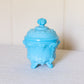 Vintage Portieux Vallerysthal Lidded Blue Milk Glass Grape Dish