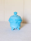 Vintage Portieux Vallerysthal Lidded Blue Milk Glass Grape Dish