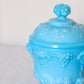 Vintage Portieux Vallerysthal Lidded Blue Milk Glass Grape Dish