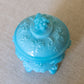 Vintage Portieux Vallerysthal Lidded Blue Milk Glass Grape Dish