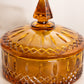 Vintage Princess Amber Indiana Glass Lidded Dish with Pointy Finial