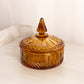 Vintage Princess Amber Indiana Glass Lidded Dish with Pointy Finial