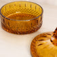 Vintage Princess Amber Indiana Glass Lidded Dish with Pointy Finial