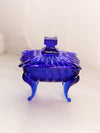 Vintage Rectangular Cobalt Blue Glass Lidded Dish with Legs