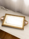 Vintage Rectangular Gold Tone Metal Cameo Mirror Tray