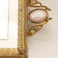 Vintage Rectangular Gold Tone Metal Cameo Mirror Tray