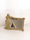Vintage Rectangular Greenish Gold Metal Standing Mirror with Lady