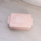 Vintage Rectangular Pink Milk Glass Lidded Dish with Ornate Designs