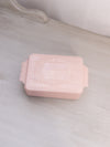 Vintage Rectangular Pink Milk Glass Lidded Dish with Ornate Designs