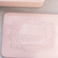 Vintage Rectangular Pink Milk Glass Lidded Dish with Ornate Designs