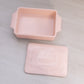 Vintage Rectangular Pink Milk Glass Lidded Dish with Ornate Designs