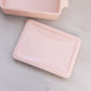 Vintage Rectangular Pink Milk Glass Lidded Dish with Ornate Designs