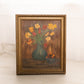 Vintage Rectangular Red Yellow Flowers in Blue Vase Painting on Board