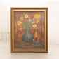 Vintage Rectangular Red Yellow Flowers in Blue Vase Painting on Board