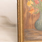 Vintage Rectangular Red Yellow Flowers in Blue Vase Painting on Board