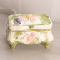 Vintage Rectangular White Ceramic Pink Floral Lidded Box