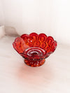 Vintage Red Amberina Glass Moon & Star Footed Candle Bowl (Glows)