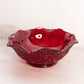 Vintage Red Amberina Glass Ruffled Hobstar Bowl